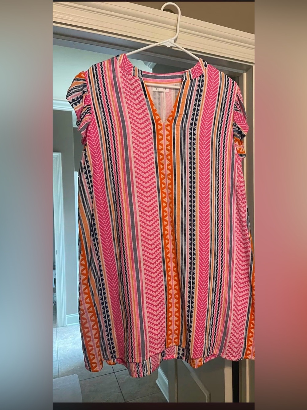 THML Pink, Orange & Navy Striped Maxi Dress